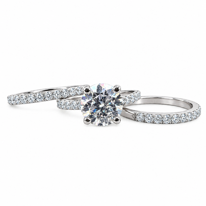 Round Moissanite  Engagement Ring Set 14K White Gold Ladies Round Moissanite Bridal Set  Classic Round Moissanite Engagement Ring Set  #7280