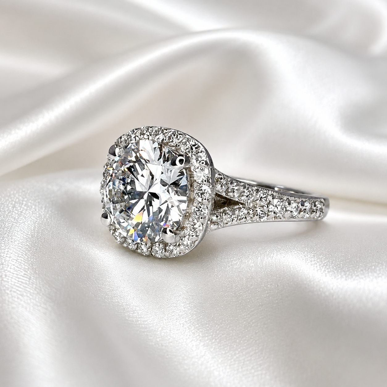Round Cut Lab Grown Diamond Engagement Ring,  CVD Diamond Halo Engagement Ring, Lab Created Diamond Wedding Bridal Anniversary Ring