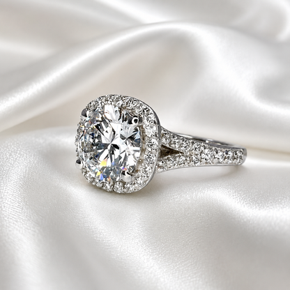 Round Cut Lab Grown Diamond Engagement Ring,  CVD Diamond Halo Engagement Ring, Lab Created Diamond Wedding Bridal Anniversary Ring