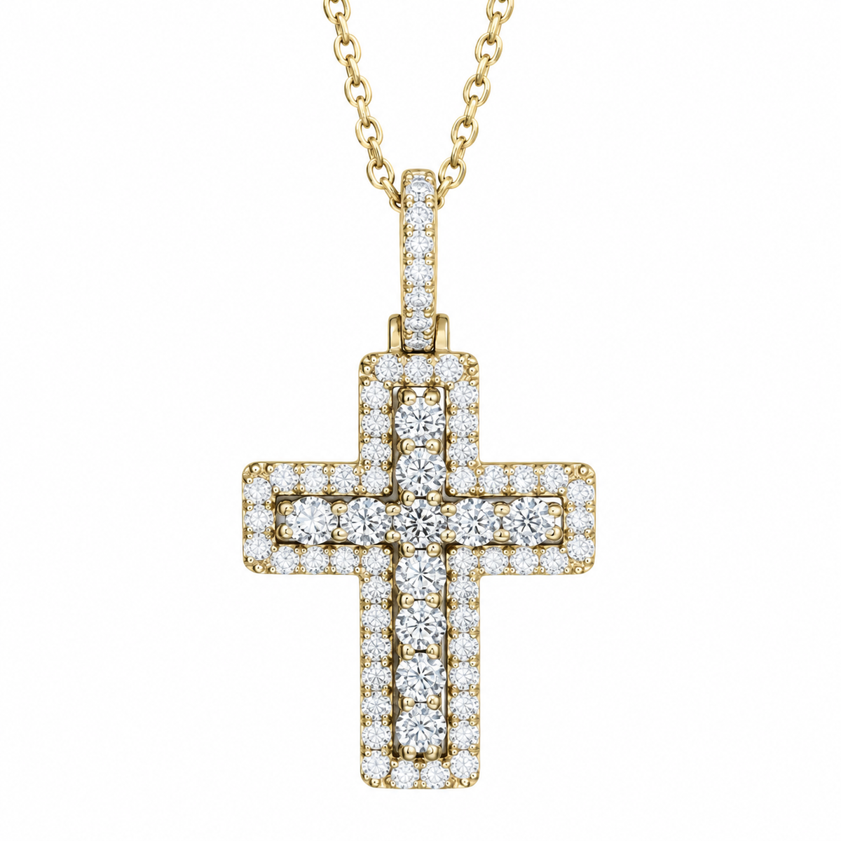 Large Cross Necklace 14K Solid Gold, Unique Moissanite Cross Pendant Necklace, Custom Cross Pendant Faith Crucifix Jesus Necklace Gold #7690