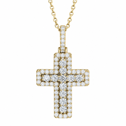 Large Cross Necklace 14K Solid Gold, Unique Moissanite Cross Pendant Necklace, Custom Cross Pendant Faith Crucifix Jesus Necklace Gold #7690