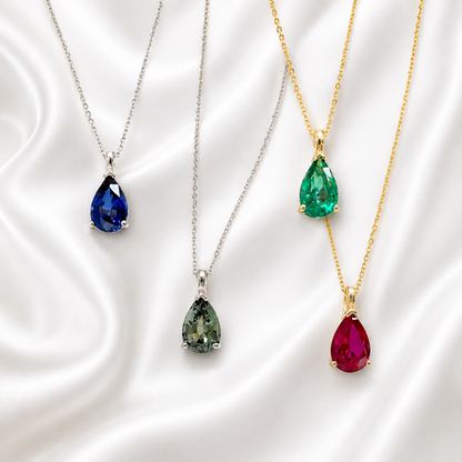 14K Gold Teardrop Ruby Necklace, Pear Shape Ruby Pendant, Teardrop Ruby Pendant Necklace with Chain, July Birthstone Jewelry, #8821