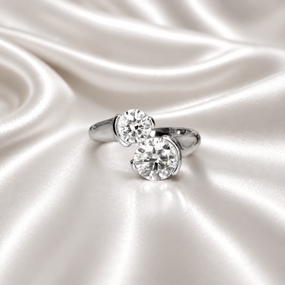 1.50 CTW Round Cut 2 Stone Lab Grown Diamond Ring 14k Solid Gold , Toi Et Moi Diamond Ring Gift For Mom , Twist Band Lab Diamond Ring #8349