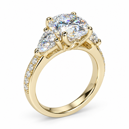 Oval Moissanite Engagement Ring, 14k Yellow Gold Moissanite Cluster Ring, Trillion Cut Accent Stones And Round Moissanite Ring For Her 7074