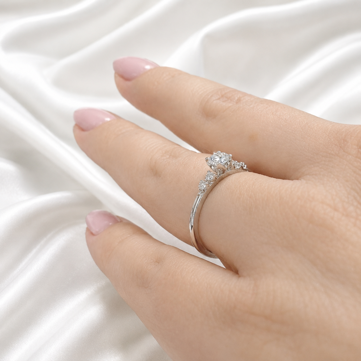 0.25CT Center Lab Grown Diamond Engagement Ring 14K Solid Gold, Five Stone Lab Created Diamond Wedding Ring Simple Diamond Bridal Ring #8849