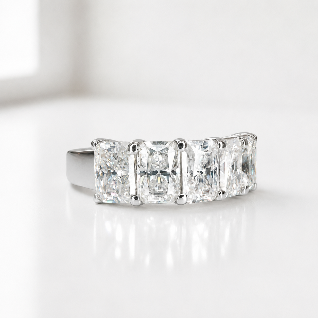 3.00 CTW Lab Grown Diamond Wedding Band 14K Solid Gold , 5 Stone Radiant Cut Lab Created Diamond Ring Diamond Anniversary Gift For Her