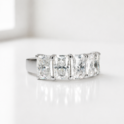 3.00 CTW Lab Grown Diamond Wedding Band 14K Solid Gold , 5 Stone Radiant Cut Lab Created Diamond Ring Diamond Anniversary Gift For Her
