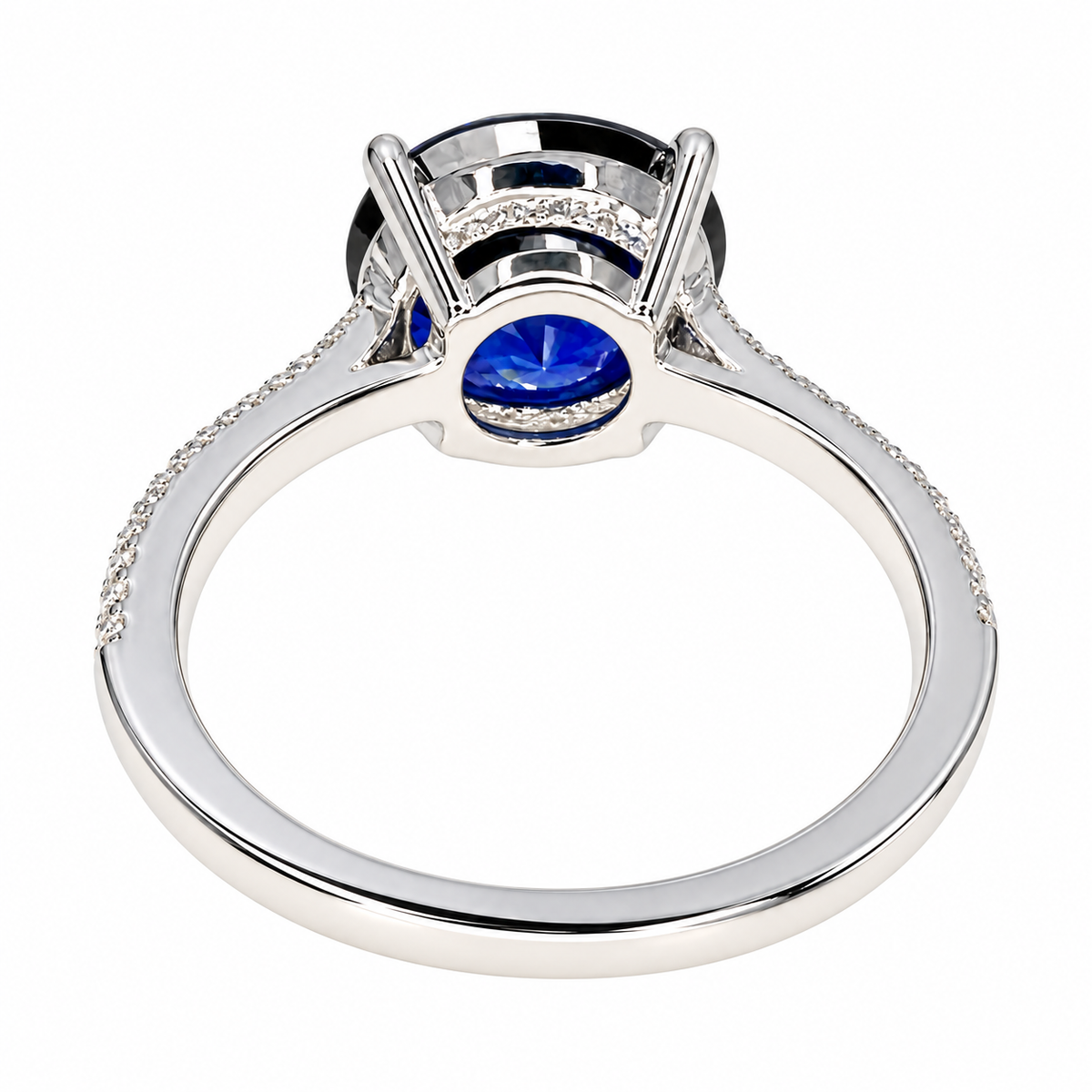 Oval  Blue Sapphire And Genuine Diamond Ring Set Horizontal In 14k White Gold #5777