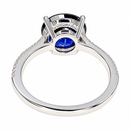 Oval  Blue Sapphire And Genuine Diamond Ring Set Horizontal In 14k White Gold #5777