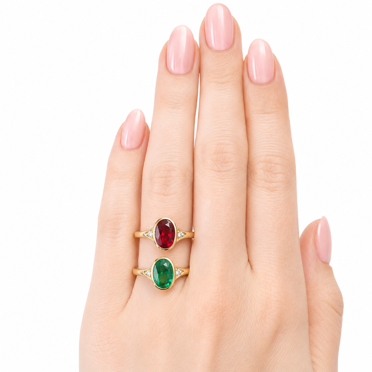 Emerald Ring, 14K Gold Emerald and Diamond Ring, Oval Cut Bezel Setting Emerald Ring, Modern Engagement Ring, May Birthstone Ring #8837
