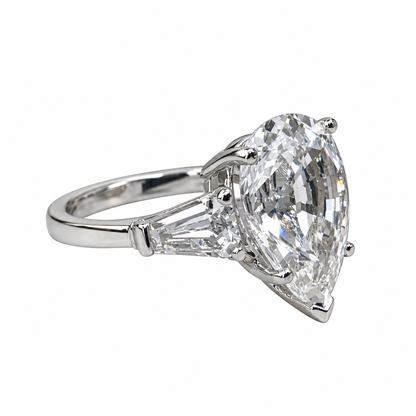 Pear shaped moissanite engagement ring 14K solid gold, three stone engagement set women vintage baguette moissanite Promise ring gift, #6484