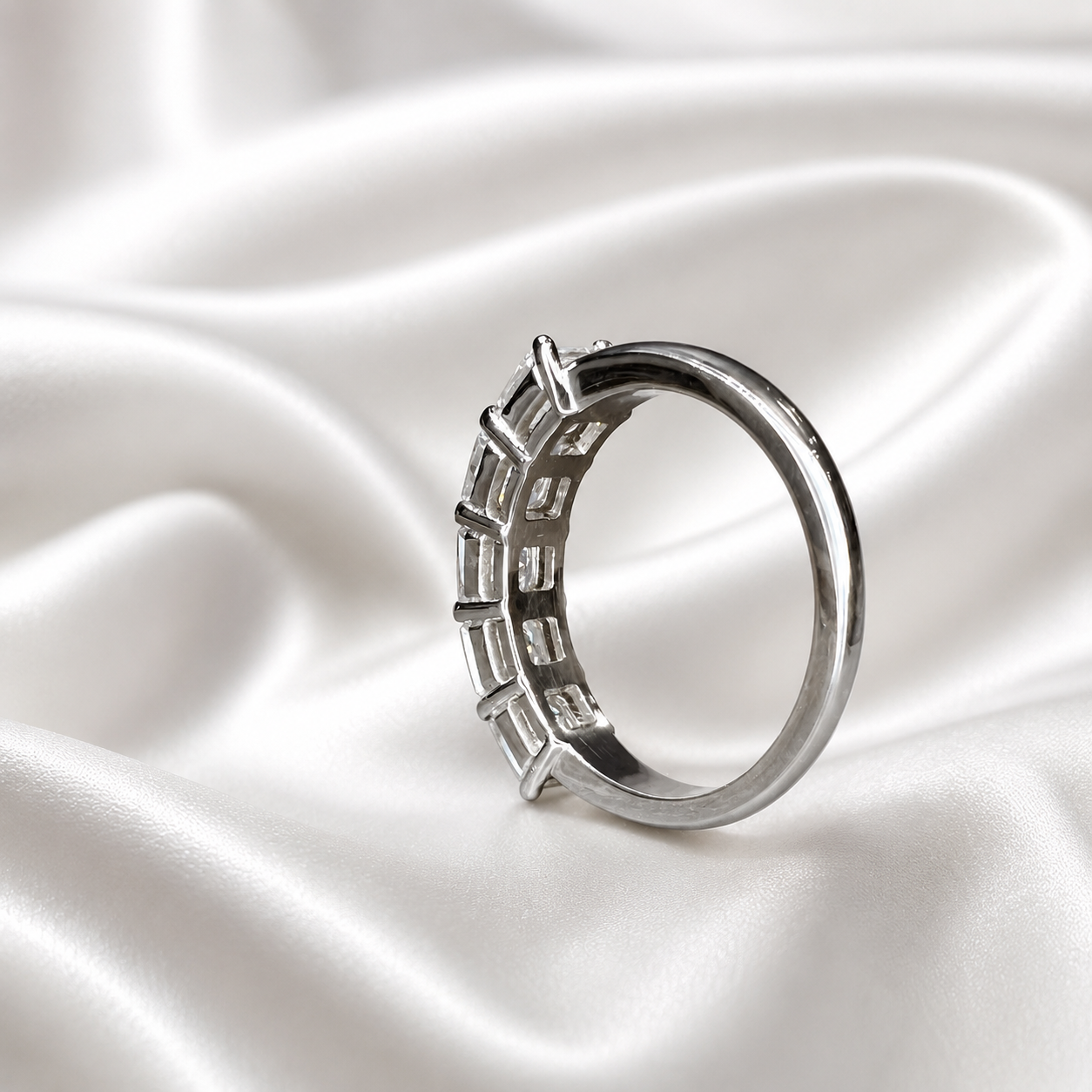 Lab grown diamond wedding band, Lab created diamond half eternity band 14k solid gold, 5 stone radiant diamond ring, cvd diamond ring