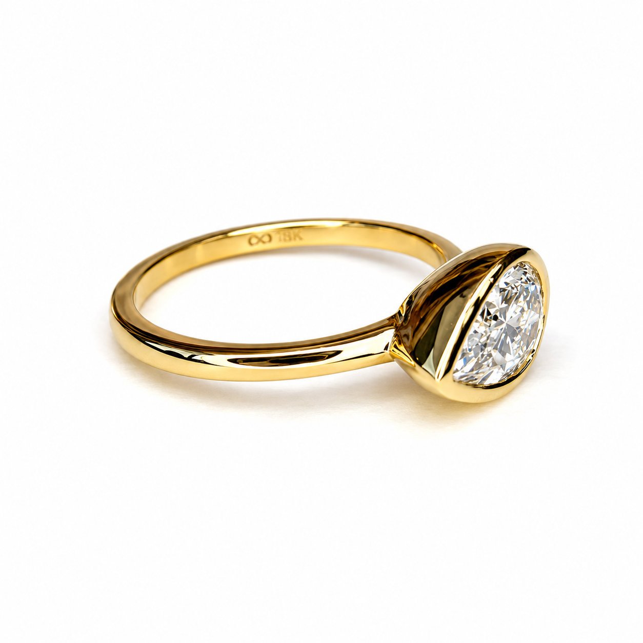 1.00 CTW Bezel Set Pear Shape Lab Grown Diamond 14K Solid Gold, East West Lab Diamond Pear Solitaire, #8874
