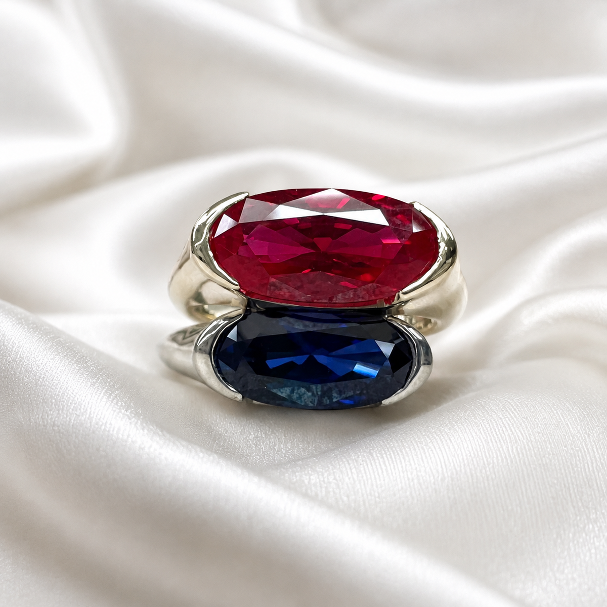 Elongated Oval Ruby East West White Gold Bezel Set ,  Ruby Statement Ring For Women , Unique Ruby Engagement Promise Anniversary Ring  #7433