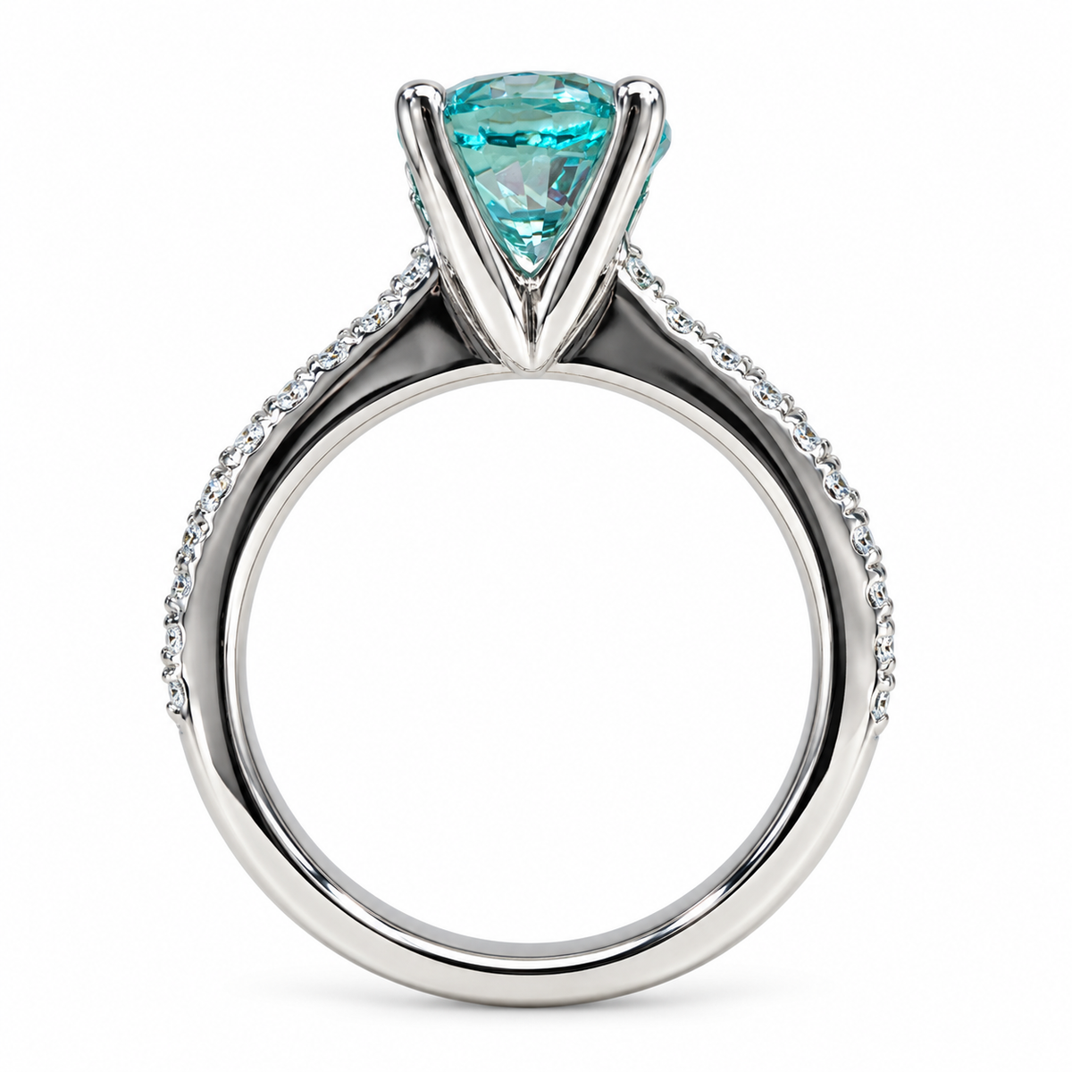 Round Neon Blue Paraiba Tourmaline Engagement Ring White Gold , Round Solitaire Paraiba Tourmaline Wedding Promise Ring Gift For Her  #6203