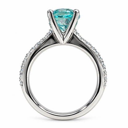 Round Neon Blue Paraiba Tourmaline Engagement Ring White Gold , Round Solitaire Paraiba Tourmaline Wedding Promise Ring Gift For Her  #6203