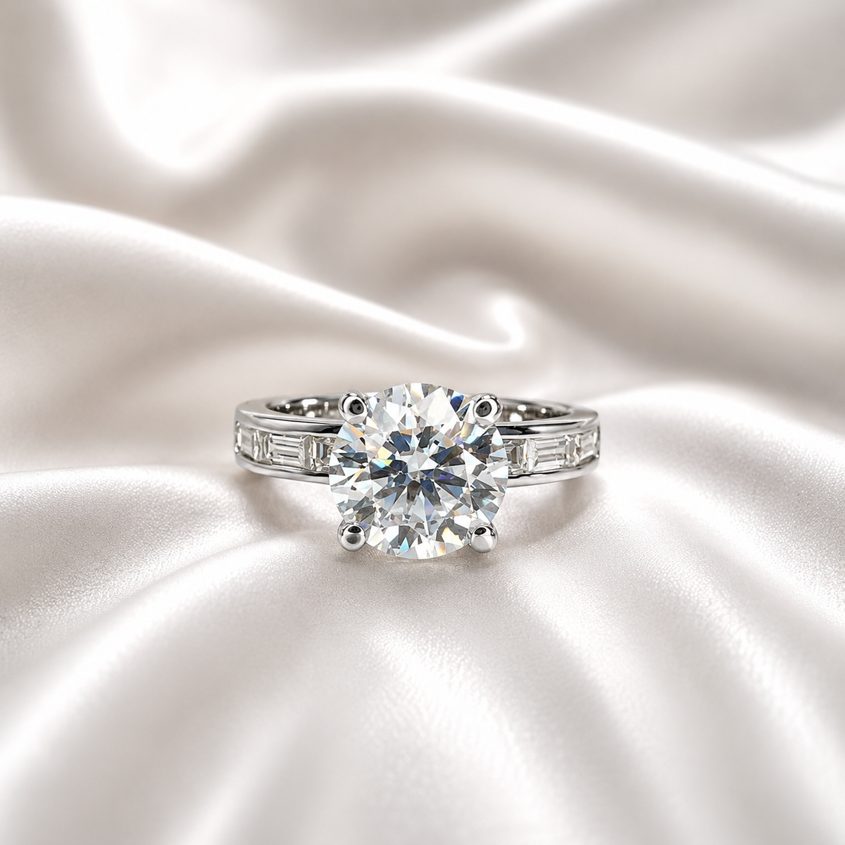 2.70 CTW Lab Grown Diamond Engagement Ring 14K Gold Round Cut Lad Created Diamond Anniversary Ring For Her Three Stone Diamond Ring # 8495