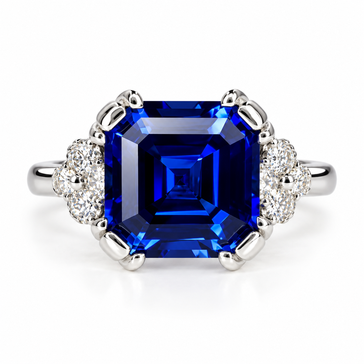 Asscher Cut Blue Sapphire Engagement Ring , 14K Solid Gold Unique Vintage Asscher Cut Sapphire Ring Ladies Blue Sapphire Wedding Ring