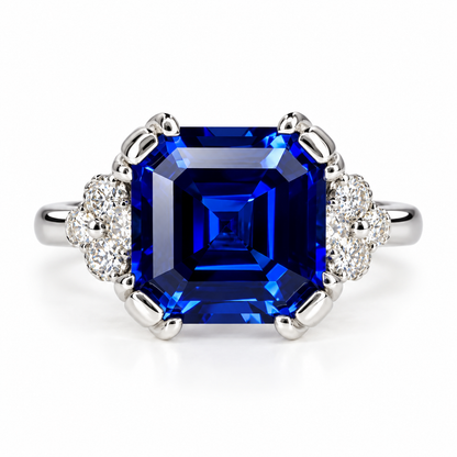 Asscher Cut Blue Sapphire Engagement Ring , 14K Solid Gold Unique Vintage Asscher Cut Sapphire Ring Ladies Blue Sapphire Wedding Ring