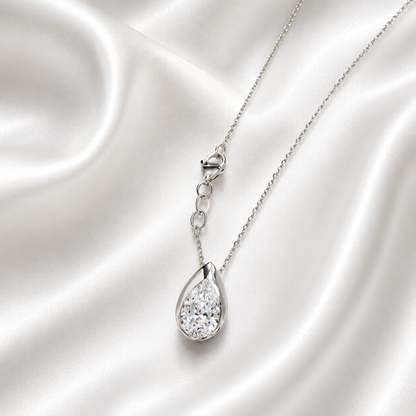 1.00 CTW Lab Grown Diamond Pear Shape Bezel Set Pendant Necklace 14K Solid Gold Dainty Layering Necklace #8829