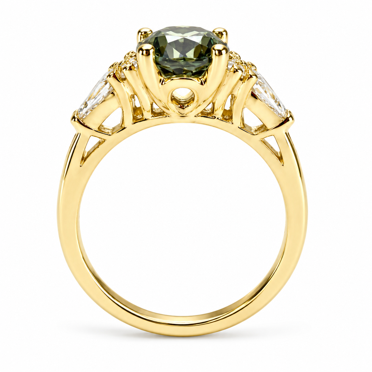 Oval Green Sapphire Engagement Ring 14K Solid Gold, Unique Vintage Oval Cluster Ring For Women, Olive Green Sapphire Engagement Rings #7207