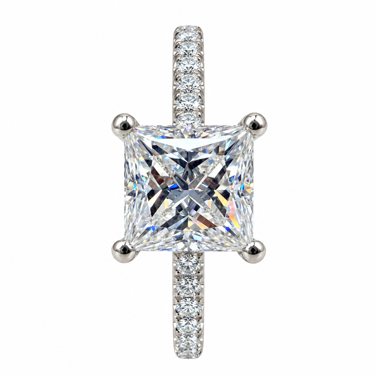 Moissanite Engagement Ring Princess Cut 14K Solid White Gold, Simple Moissanite Engagement Ring For Ladies Solitaire Princess Cut Ring #7436