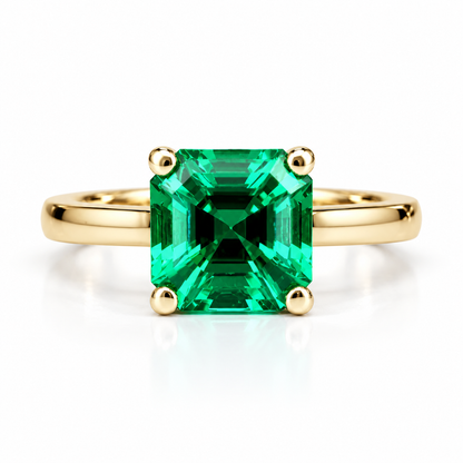 Asscher cut emerald engagement  ring,  emerald solitaire ring 14k yellow gold May birthstone minimalist dainty ring emerald green ring