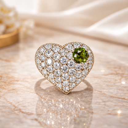 Lab Grown Diamond Heart Ring with Birthstone, Gemstone Accent Heart Ring, Diamond Heart Promise Ring, Romantic Gift for Her #8882