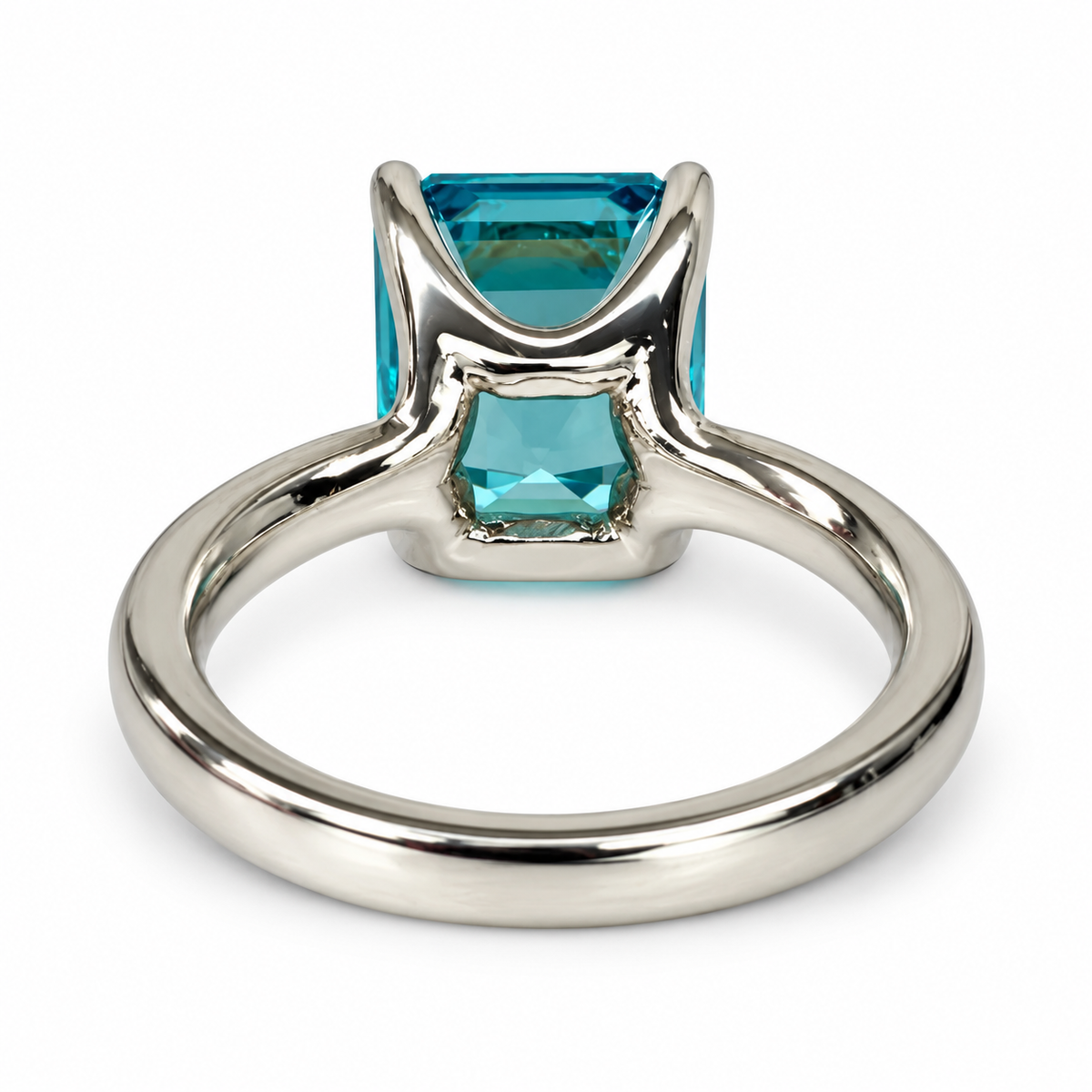 Emerald Cut Engagement Ring / Neon Blue Paraiba Wedding Ring / Paraiba and Moissanite Ring / 14k White Gold / #6268