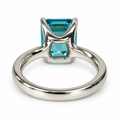 Emerald Cut Engagement Ring / Neon Blue Paraiba Wedding Ring / Paraiba and Moissanite Ring / 14k White Gold / #6268