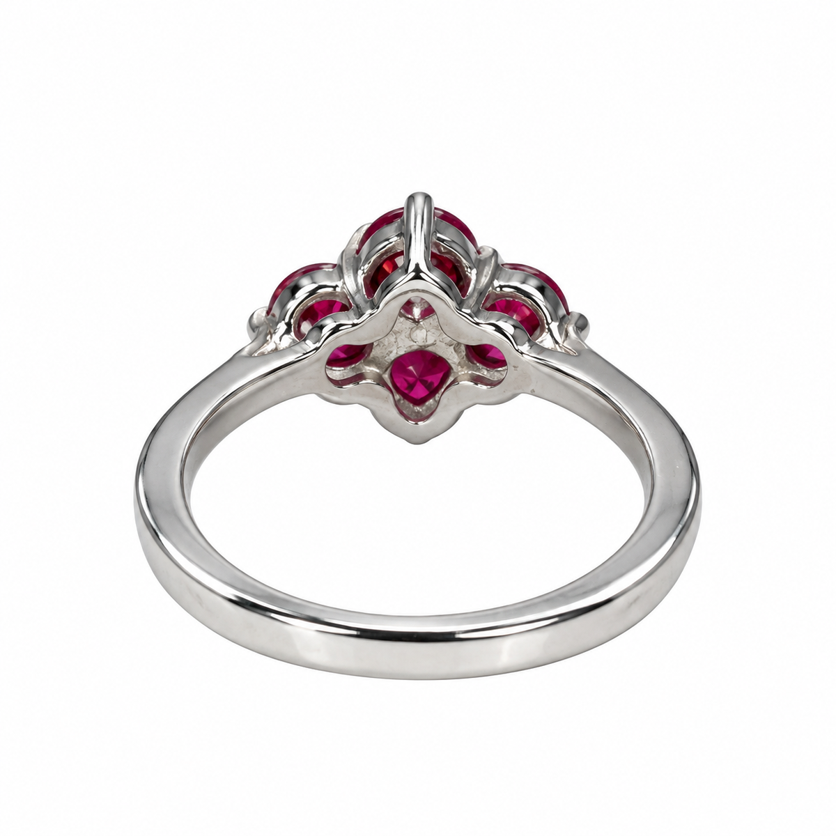 Four Stone Ruby Ring 14K Solid White Gold, Ruby Promise Ring For Ladies Unique Ruby Engagement Ring, Unique Cross Ruby Ring For Women,#6872