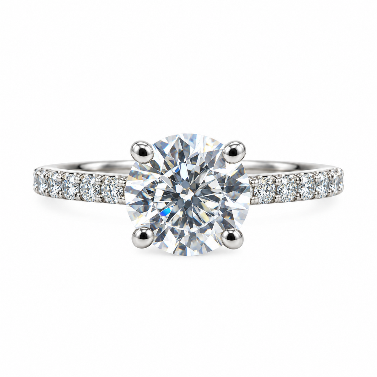 Round Moissanite  Engagement Ring Set 14K White Gold Ladies Round Moissanite Bridal Set  Classic Round Moissanite Engagement Ring Set  #7280