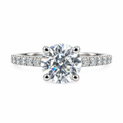 Round Moissanite  Engagement Ring Set 14K White Gold Ladies Round Moissanite Bridal Set  Classic Round Moissanite Engagement Ring Set  #7280