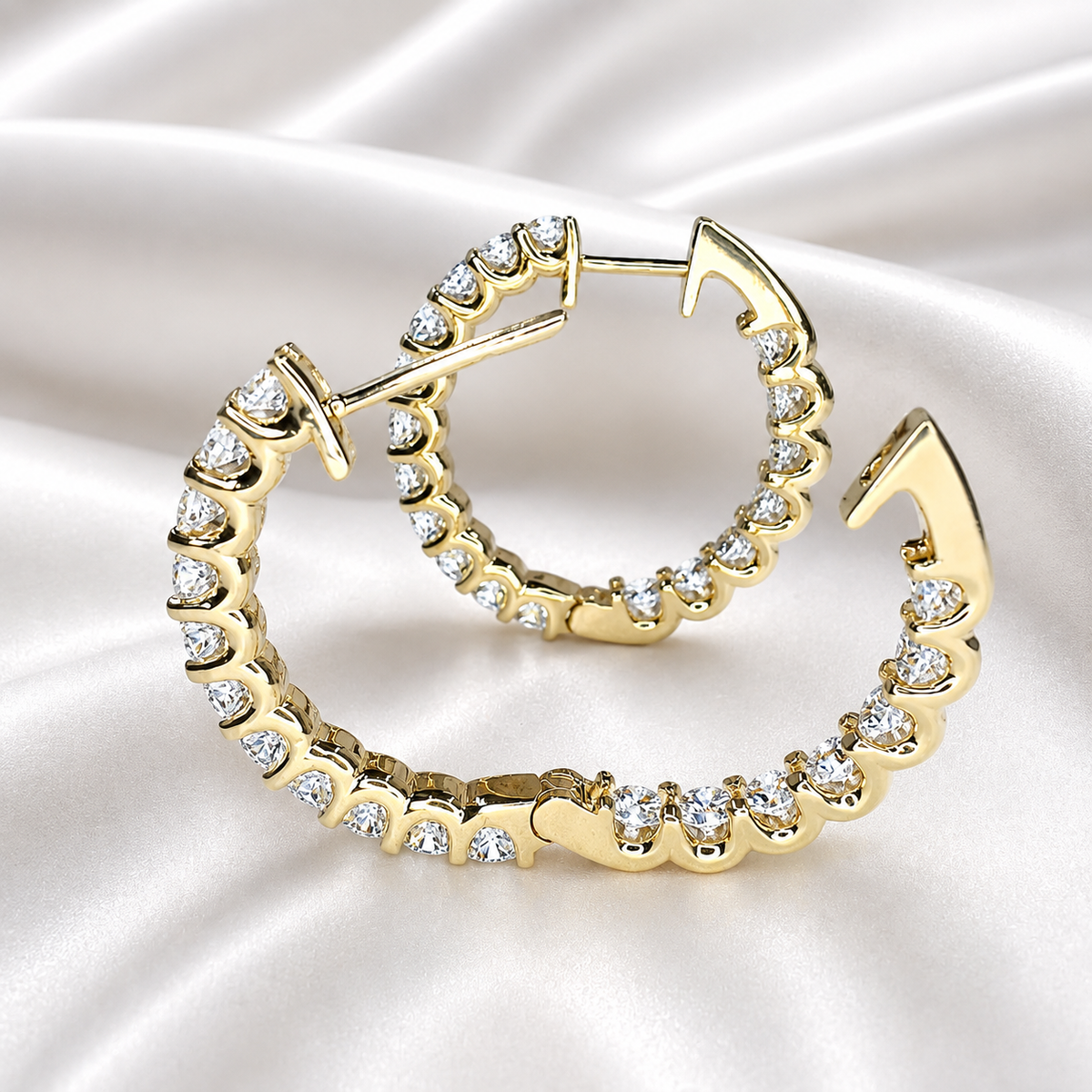 Lab grown diamond hoop earring 14K gold, Inside out diamond hoop earrings, Everyday hoop earrings, huggie hoop earring, endless hoops