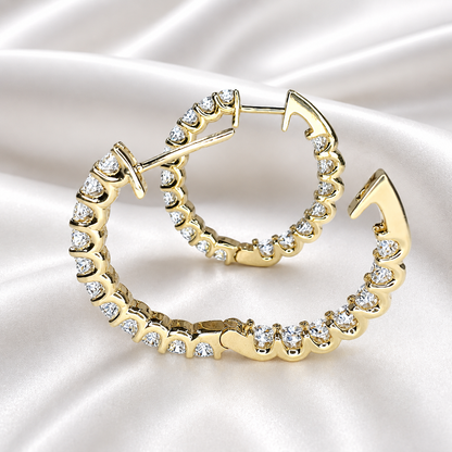 Lab grown diamond hoop earring 14K gold, Inside out diamond hoop earrings, Everyday hoop earrings, huggie hoop earring, endless hoops