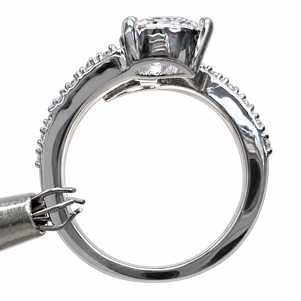 Emerald and Moissanite Pear Shape Bypass Ring White Gold Two Stone Engagement Ring For Women Birthstone Ring Unique Anniversary Rings  #7434