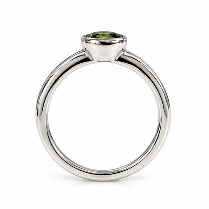 Oval Green Sapphire Ring For Women 14k Solid White Gold, Bezel Set Sapphire Minimalist Ring, Thin Unique Green Sapphire Stacking Ring, #5842