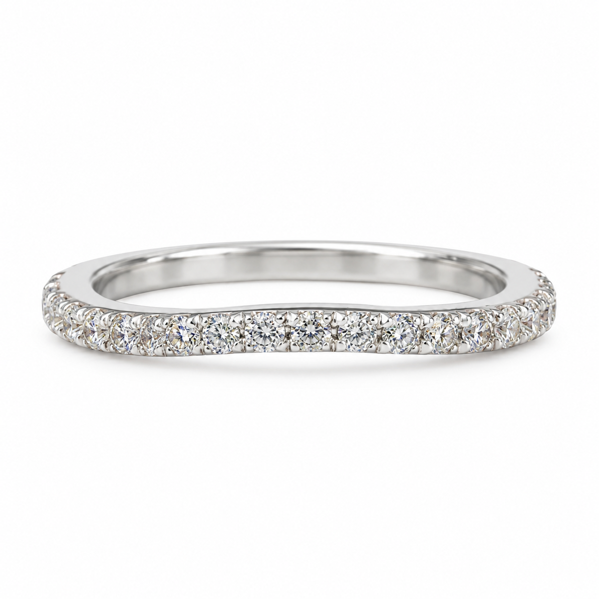 Diamond Curved Band, Stacking Curved Ring, Dainty Stacking Band, Delicate Moissanite Wedding Band, White Gold Engagement Ring,  #4982 #6495