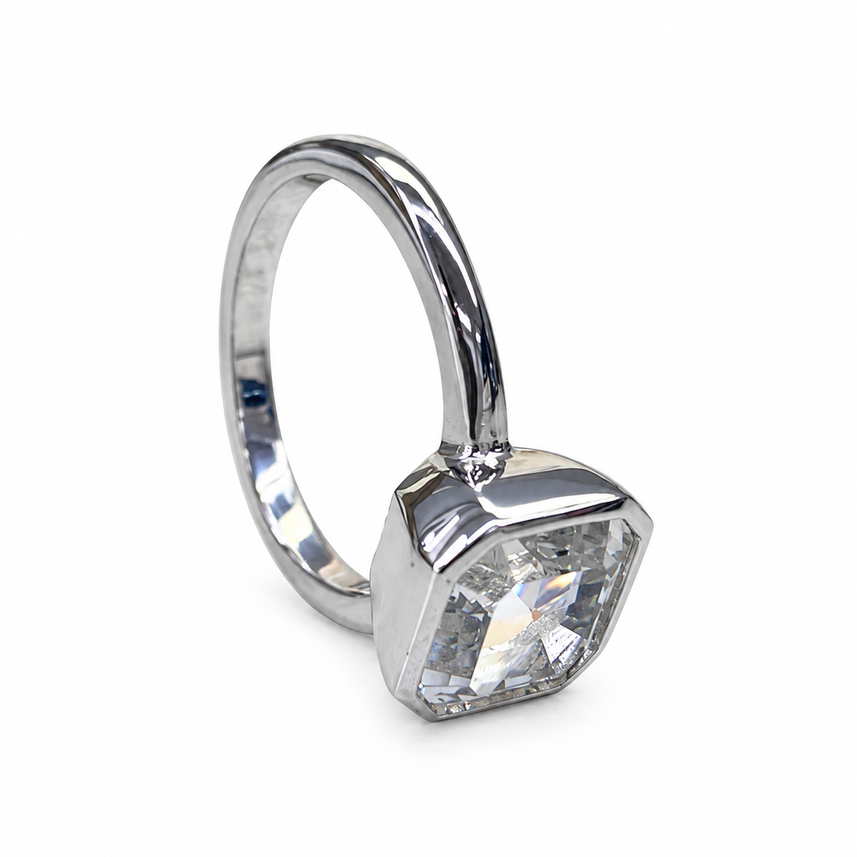 Certified Moissanite Ring, Asscher Cut Moissanite Engagement Ring, Bezel Set Solitaire Ring, Everyday Ring, 14k Gold Ladies Ring