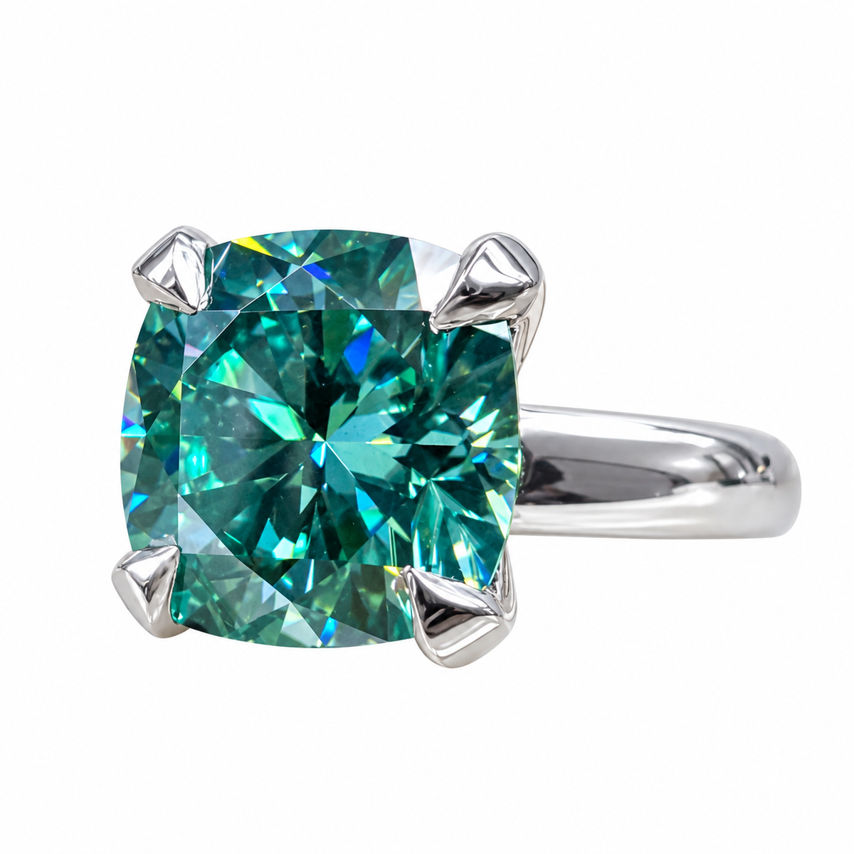 Teal Blue Moissanite Engagement Rings For Women White Gold Cushion Cut Unique Blue Moissanite Engagement Rings Solitaire  Promise Ring #7909