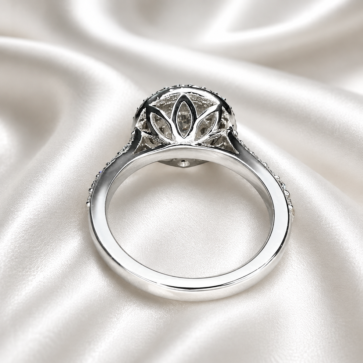 Lab grown diamond ring 14K  white gold, Round cut lab grown diamond engagement ring 14k, Lab grown diamond ring with halo Unique ring