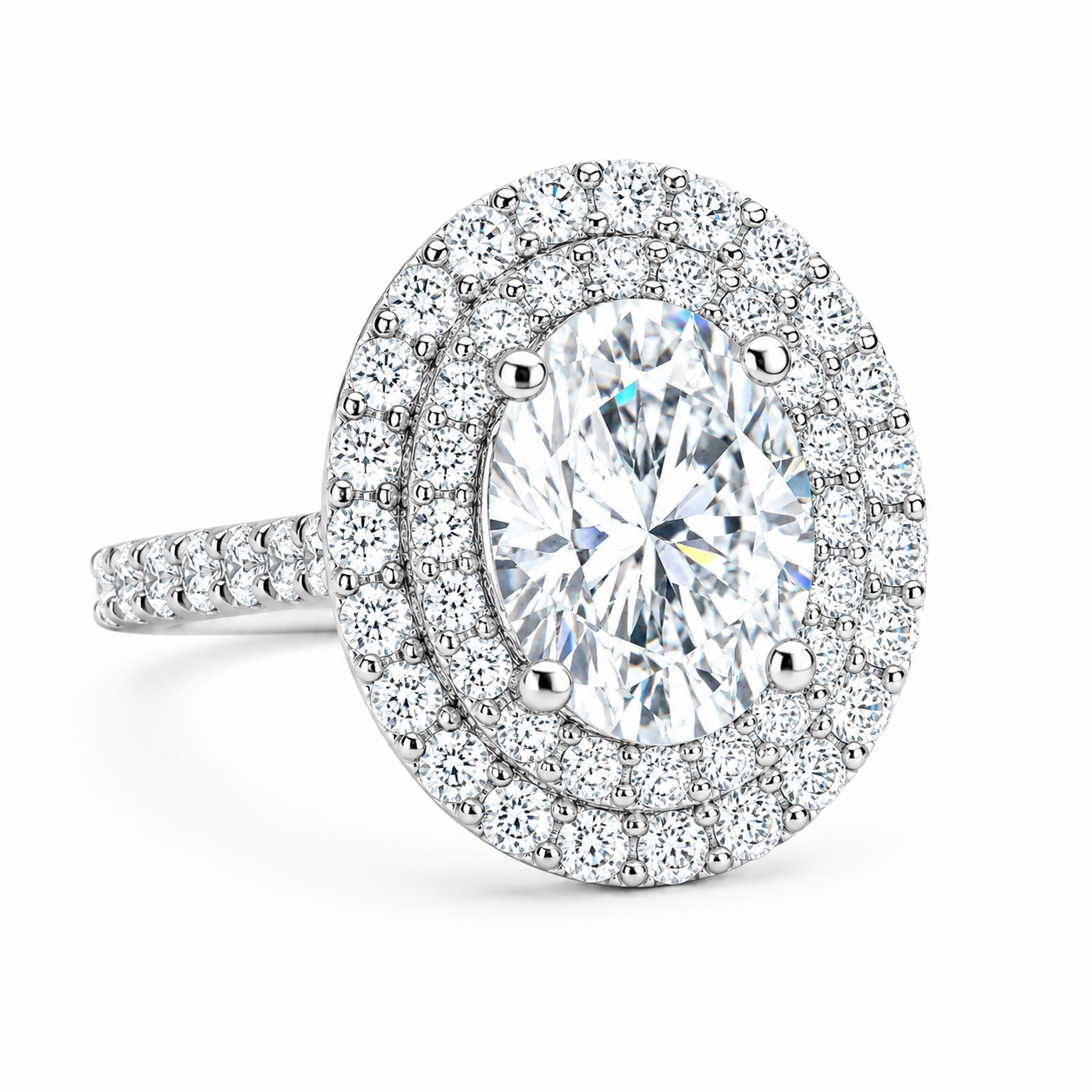 Oval shaped moissanite engagement ring white gold double halo moissanite fiancé ring Unique vintage wedding anniversary promise ring #7647