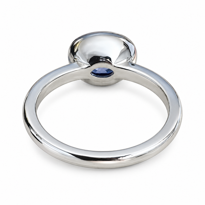 Oval cut blue sapphire bezel set ring 14K white gold, east west oval sapphire stacking ring Unique bezel set blue sapphire ladies ring #7790