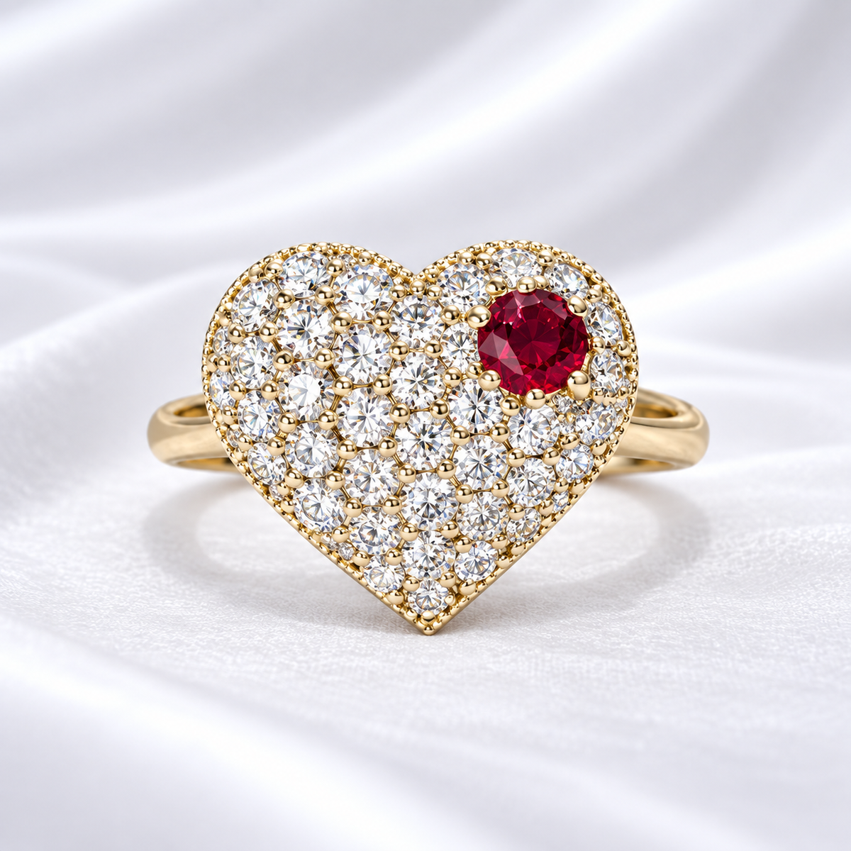Lab Grown Diamond Heart Ring with Birthstone, Gemstone Accent Heart Ring, Diamond Heart Promise Ring, Romantic Gift for Her #8882