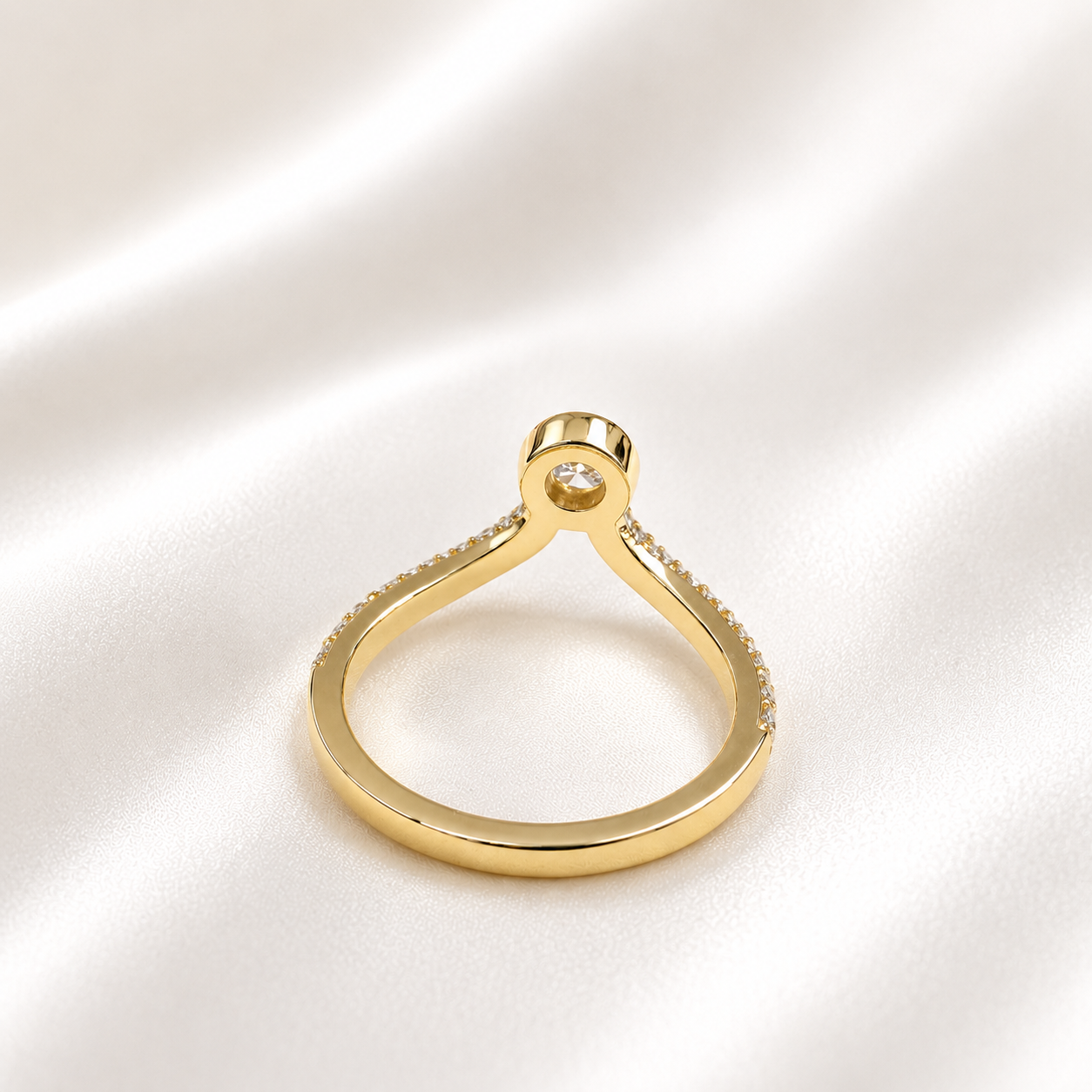 Lab Grown Diamond Chevron Ring: 14K Gold Bezel Stacking Ring , Curved Matching Wedding Band , V shape Diamond Band , Pinky Ring , #8817
