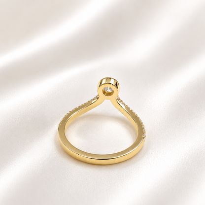 Lab Grown Diamond Chevron Ring: 14K Gold Bezel Stacking Ring , Curved Matching Wedding Band , V shape Diamond Band , Pinky Ring , #8817