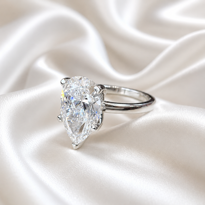 4.00CTW Large Pear Shaped Lab Grown Diamond Solitaire Engagement Ring 14K Gold, 5 Prong Pear Cut Wedding Ring, IGI Certified Diamond, #8748