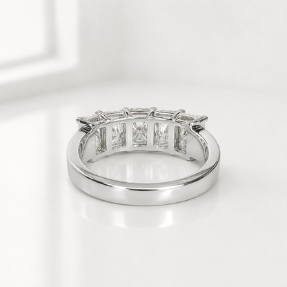 3.00 CTW Lab Grown Diamond Wedding Band 14K Solid Gold , 5 Stone Radiant Cut Lab Created Diamond Ring Diamond Anniversary Gift For Her