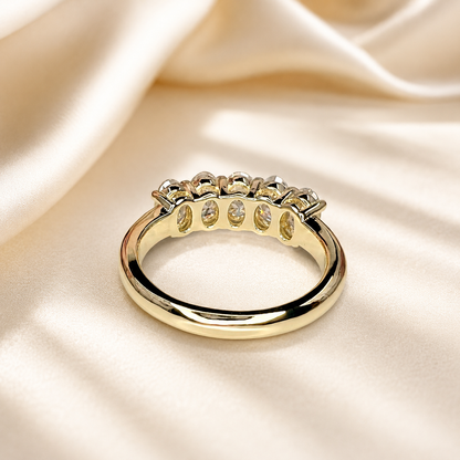 Lab grown diamond wedding band, Lab created diamond half eternity band 14k solid gold, 5 stone oval cut diamond ring, cvd diamond ring