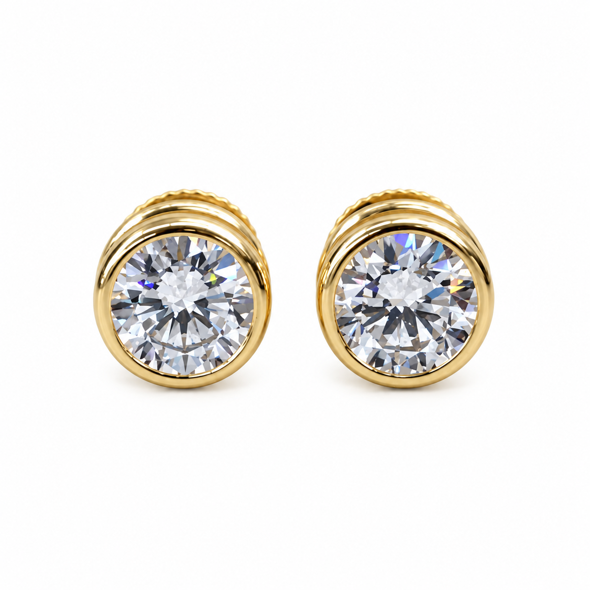 Round Moissanite Earrings 14K Yellow Gold, Bezel Set Moissanite Earrings, Round Shape Earrings With Moissanite, Forever One Moissanite, 6627
